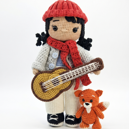 Doll with Guitar & Fox Crochet Pattern